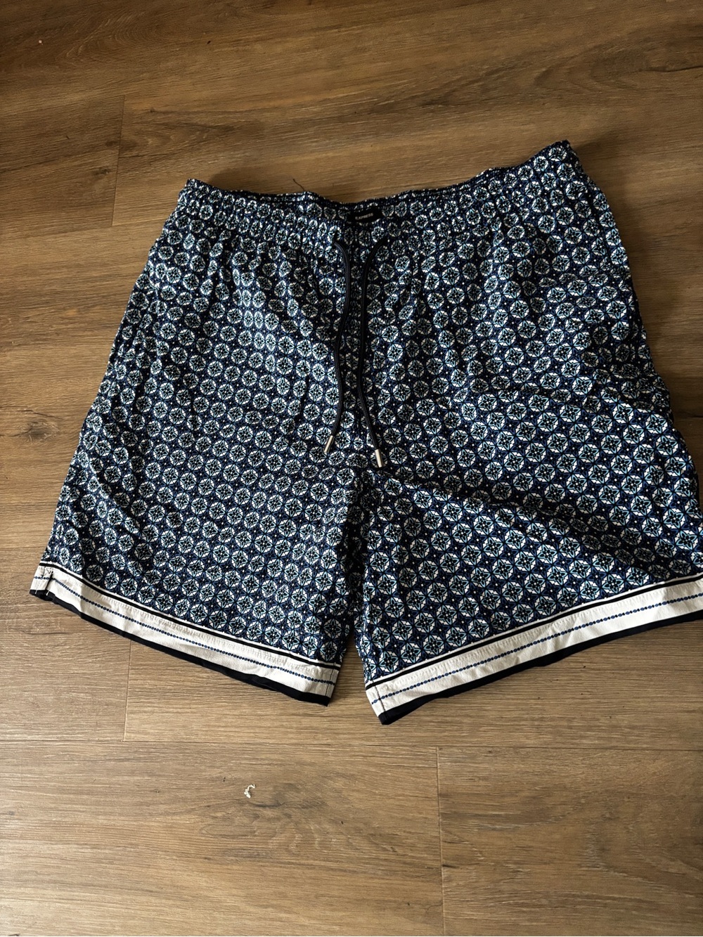 Express Navy Patterned Swim Board set  Shorts with White Trim